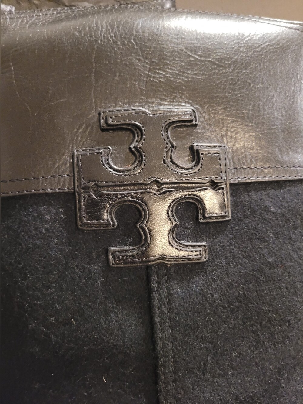 Tory Burch Black Leather Suede Logo Riding Boots Gold Hardware Size 5M - Picture 3 of 15
